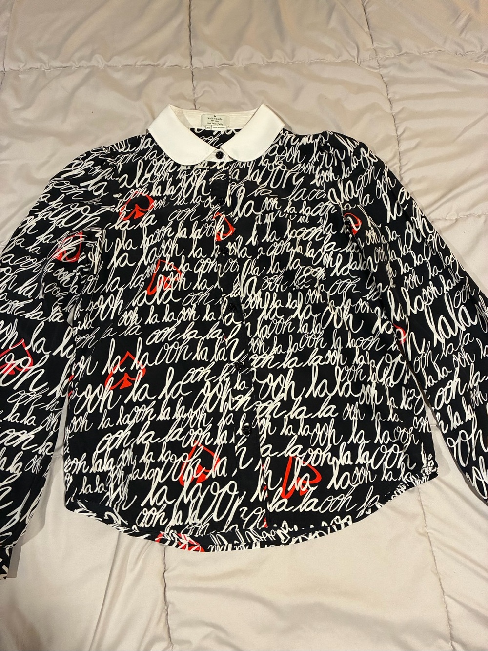 Kate Spade New York "Ooh La La" Script Button-Up Blouse - Size XS